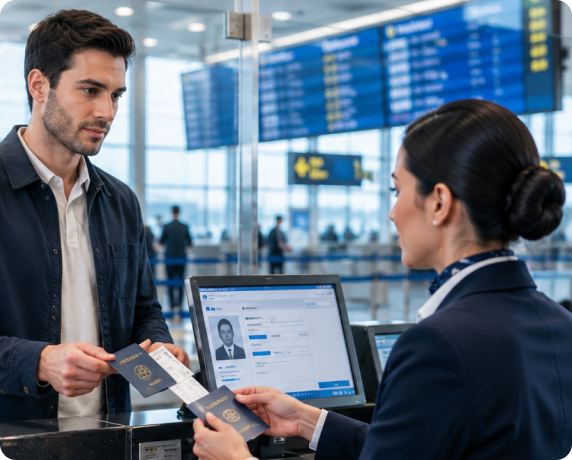 Travelers checking in